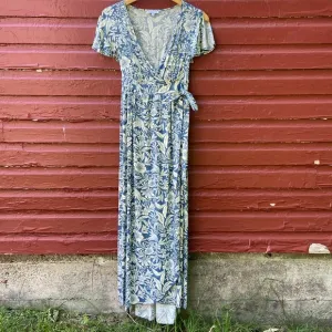 Patrons of Peace Hollywood Dress Blue &amp; Cream Faux Wrap Maxi Women's Size XS