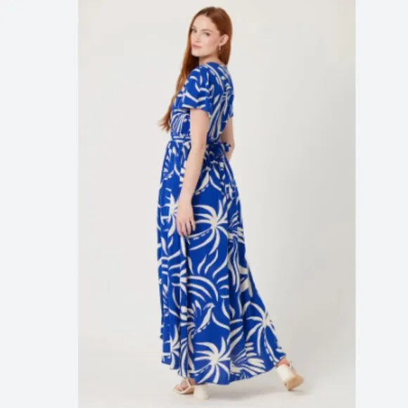 Patrons of Peace Hollywood Dress Blue &amp; Cream Faux Wrap Maxi Women's Size XS