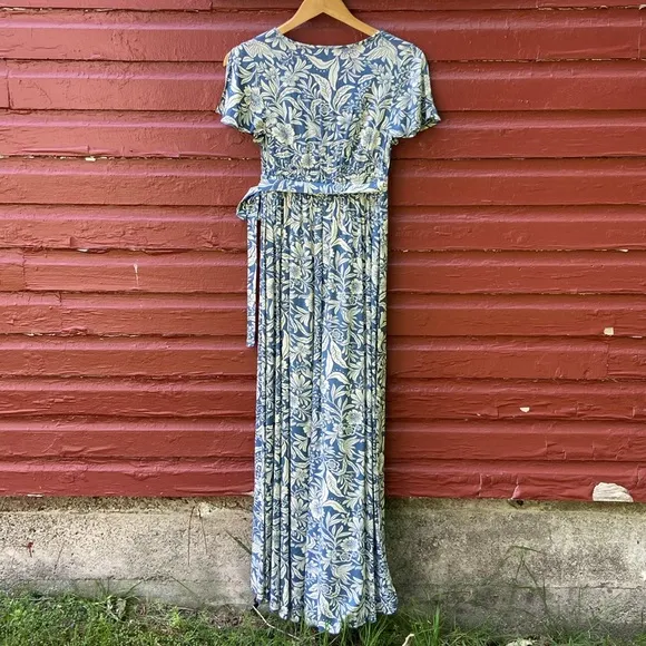 Patrons of Peace Hollywood Dress Blue &amp; Cream Faux Wrap Maxi Women's Size XS