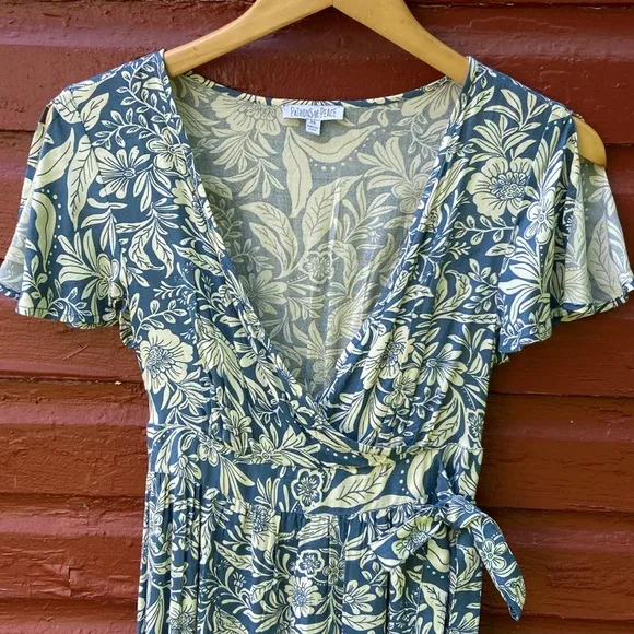 Patrons of Peace Hollywood Dress Blue &amp; Cream Faux Wrap Maxi Women's Size XS