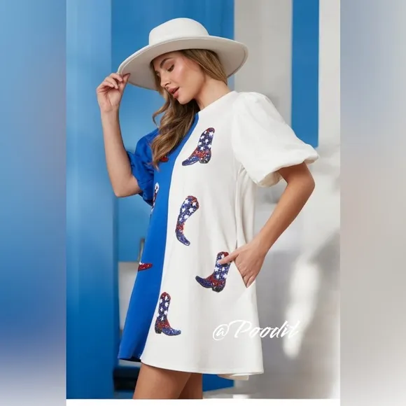 PEACH LOVE CALIFORNIA puff sleeve French terry dress S M L