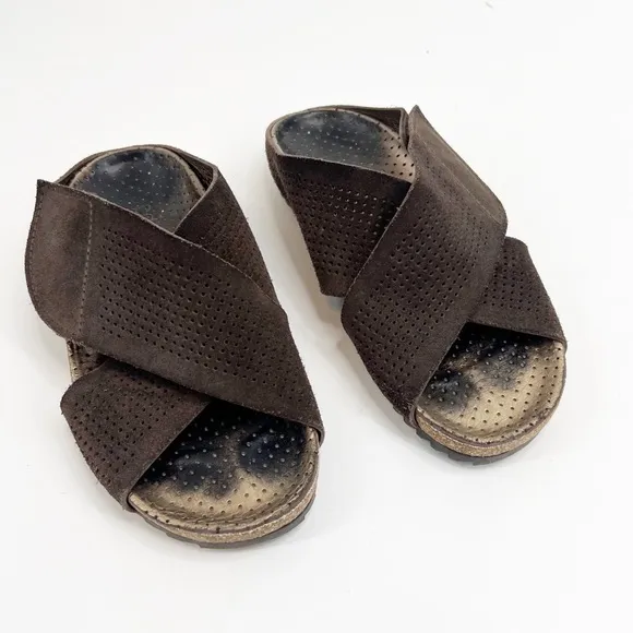 Pedro Garcia Alena Perforated Suede Crossover Sandals, size 35