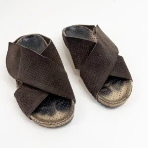 Pedro Garcia Alena Perforated Suede Crossover Sandals, size 35