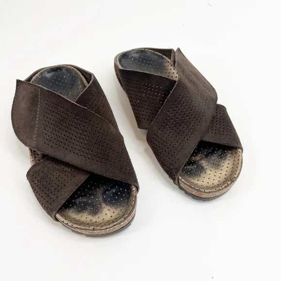 Pedro Garcia Alena Perforated Suede Crossover Sandals, size 35
