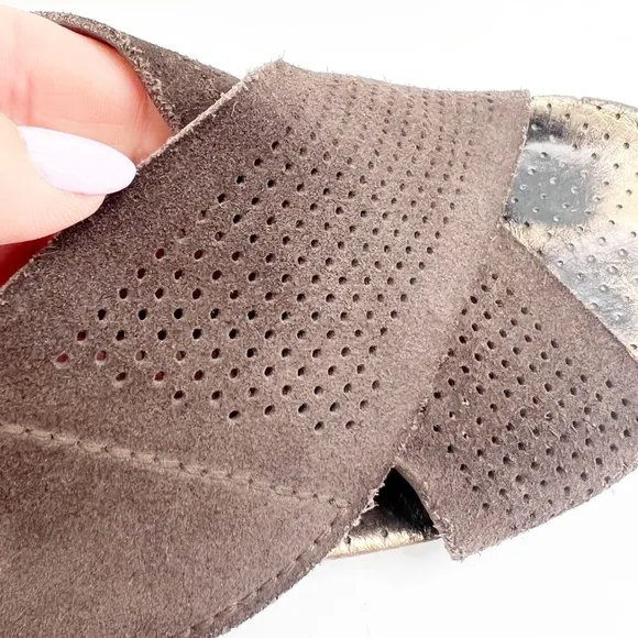 Pedro Garcia Alena Perforated Suede Crossover Sandals, size 35