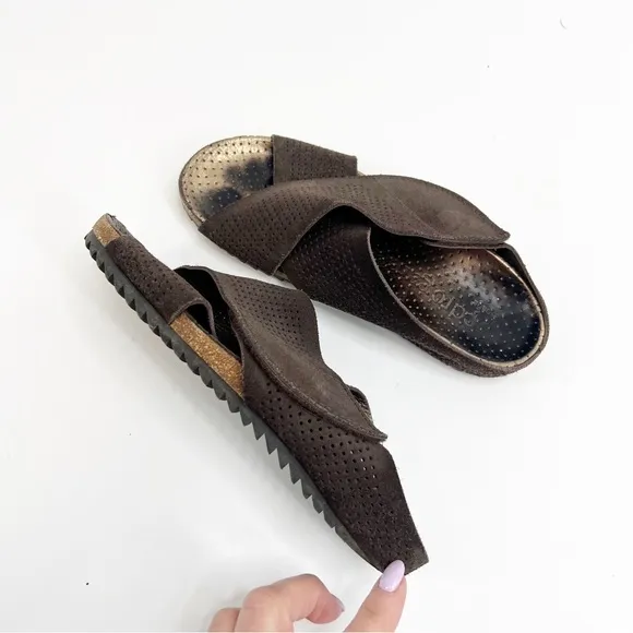 Pedro Garcia Alena Perforated Suede Crossover Sandals, size 35