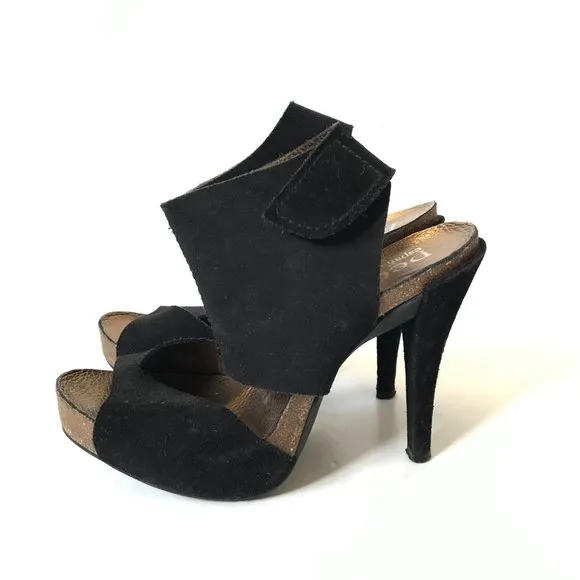 Pedro Garcia Sissel Suede Grip Strap Sandals Heels Womens 37 7 Black Open Toe