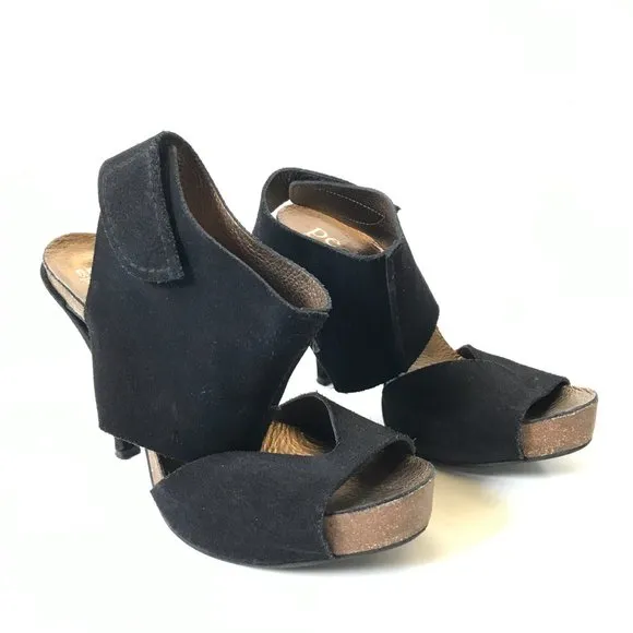 Pedro Garcia Sissel Suede Grip Strap Sandals Heels Womens 37 7 Black Open Toe
