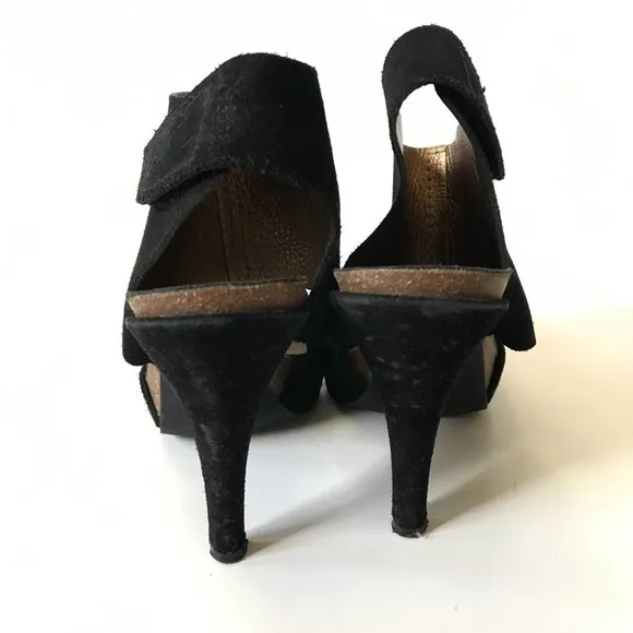 Pedro Garcia Sissel Suede Grip Strap Sandals Heels Womens 37 7 Black Open Toe