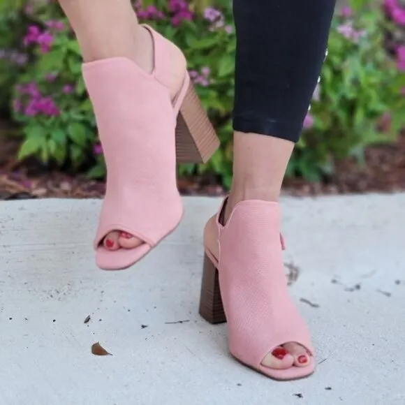 Peep Toe Chunky Heel Slingback‎ Booties Blush Color
