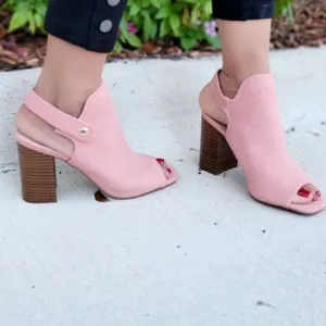 Peep Toe Chunky Heel Slingback‎ Booties Blush Color
