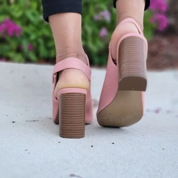 Peep Toe Chunky Heel Slingback‎ Booties Blush Color