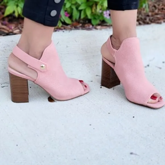 Peep Toe Chunky Heel Slingback‎ Booties Blush Color