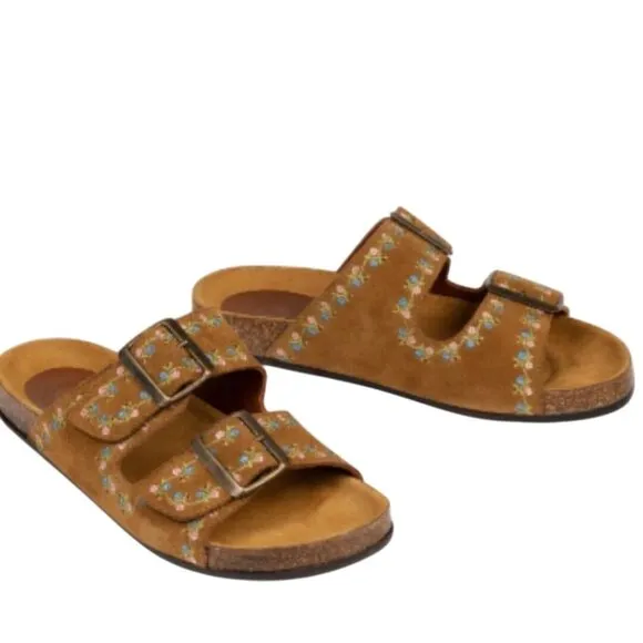 Penelope Chilvers Suede Embroidery Slide Tan Size 9