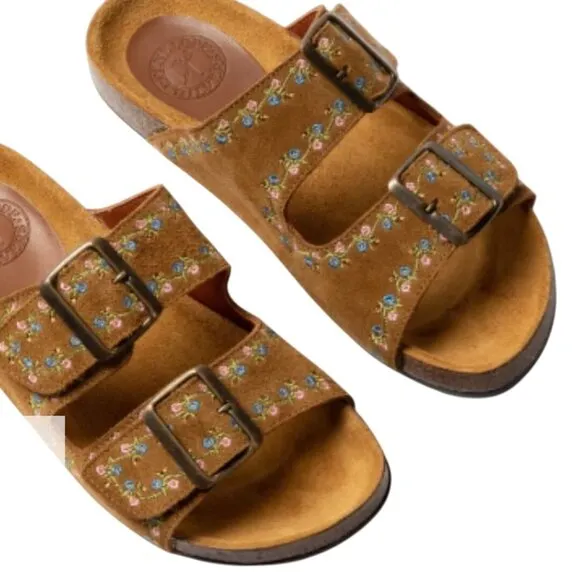 Penelope Chilvers Suede Embroidery Slide Tan Size 9