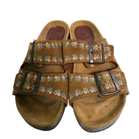 Penelope Chilvers Suede Embroidery Slide Tan Size 9