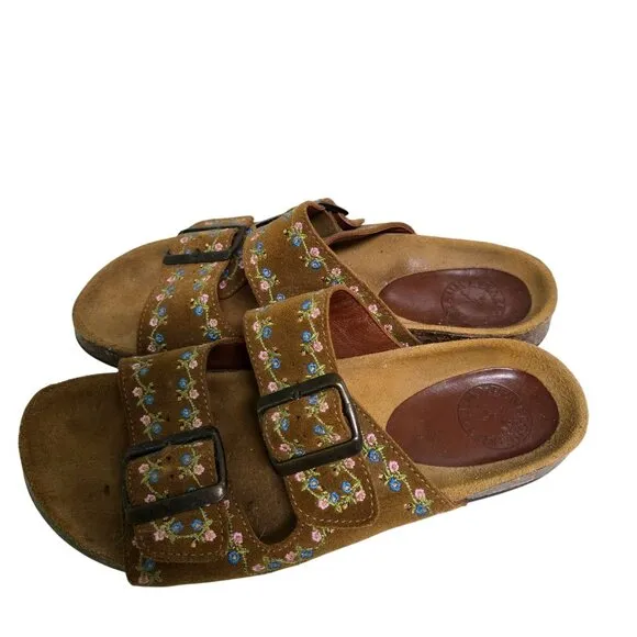 Penelope Chilvers Suede Embroidery Slide Tan Size 9