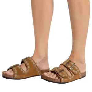 Penelope Chilvers Suede Embroidery Slide Tan Size 9