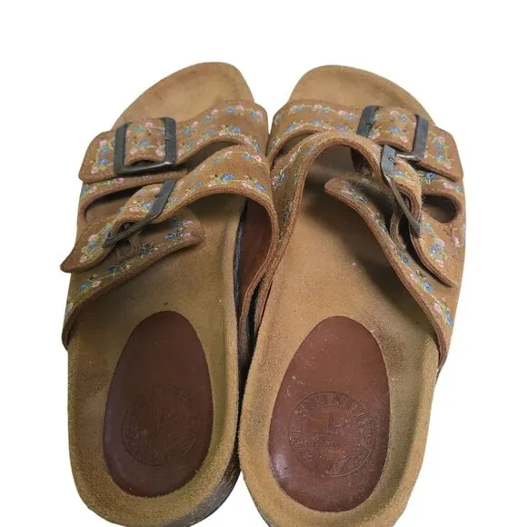 Penelope Chilvers Suede Embroidery Slide Tan Size 9