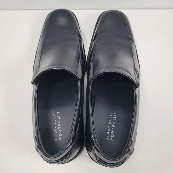 Perry Ellis Portfolio Pete Men's Black Leather Slip-On Loafers Shoes US Size 12