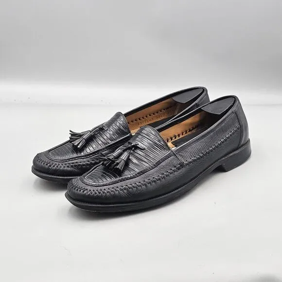 Peter Huber Mens Size 11.5 US Black Exotic Lizard Skin Tassel Dress Loafers READ