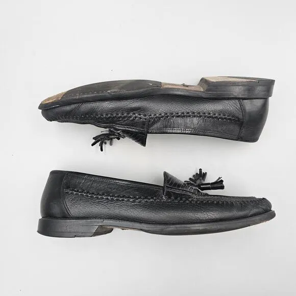 Peter Huber Mens Size 11.5 US Black Exotic Lizard Skin Tassel Dress Loafers READ