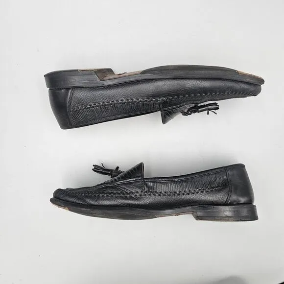 Peter Huber Mens Size 11.5 US Black Exotic Lizard Skin Tassel Dress Loafers READ