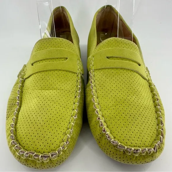 Pierre Dumas flats size 8 green faux suede chartreuse driving loafers old money