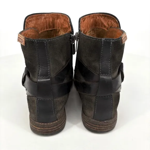 PIKOLINOS | Ordino Black Leather Buckle Strap Moto Ankle Boots | Sz 6.5-7