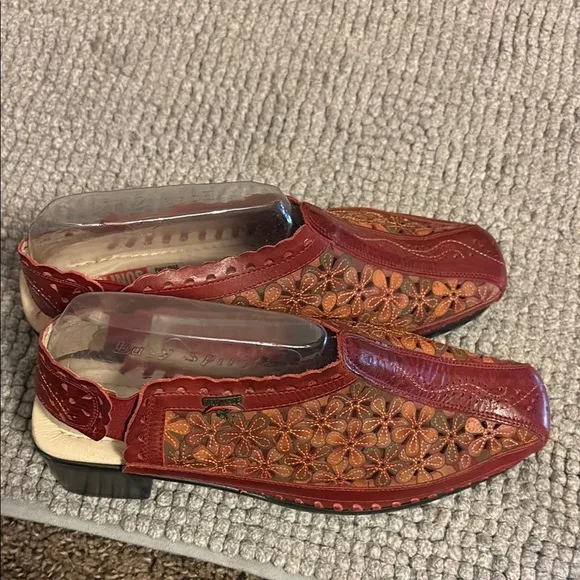 PIKOLINOS Red and Orange Slip-On Loafers with Intricate Design