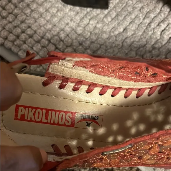 PIKOLINOS Red and Orange Slip-On Loafers with Intricate Design