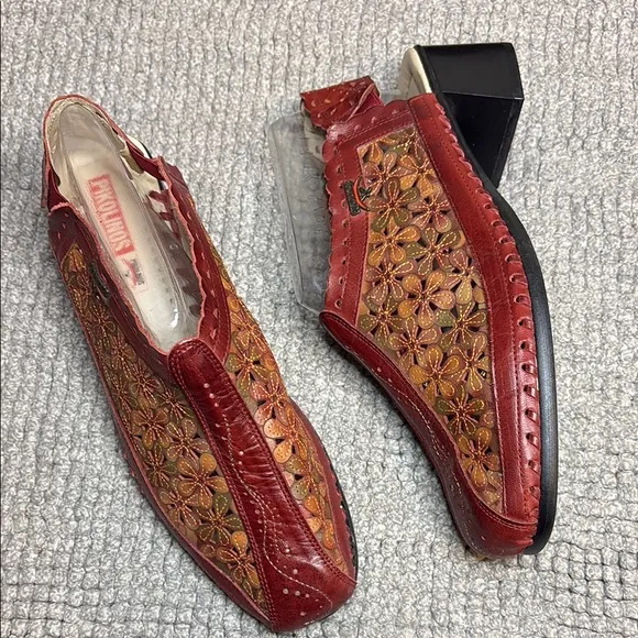 PIKOLINOS Red and Orange Slip-On Loafers with Intricate Design