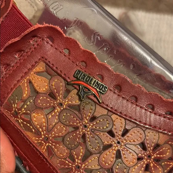 PIKOLINOS Red and Orange Slip-On Loafers with Intricate Design