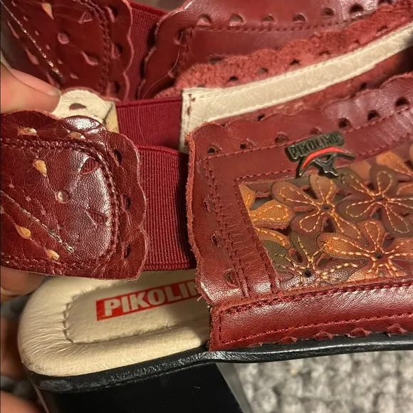 PIKOLINOS Red and Orange Slip-On Loafers with Intricate Design