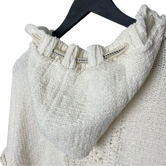 POL Chenille Cable V-Neck Knit Sweater Hoodie, Vanilla, Relaxed, Cozy, Lounge, M