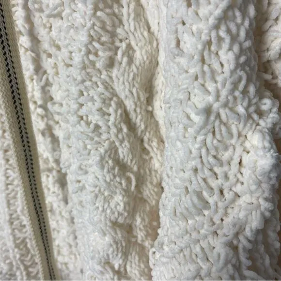 POL Chenille Cable V-Neck Knit Sweater Hoodie, Vanilla, Relaxed, Cozy, Lounge, M