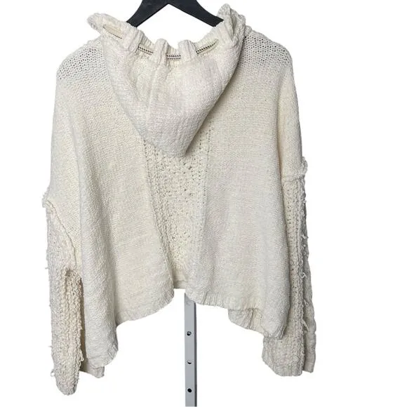 POL Chenille Cable V-Neck Knit Sweater Hoodie, Vanilla, Relaxed, Cozy, Lounge, M