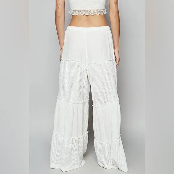 POL Waffle-Knit Drawstring Wide Leg Pants 10010095226