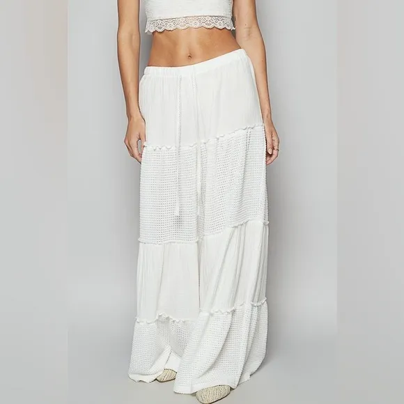 POL Waffle-Knit Drawstring Wide Leg Pants 10010095226