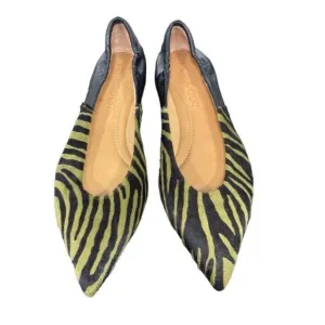 POMME D’OR Flats Designer Leather Fur Animal Print Pointy Fun City Chic EU38 US7