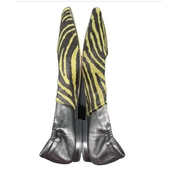 POMME D’OR Flats Designer Leather Fur Animal Print Pointy Fun City Chic EU38 US7