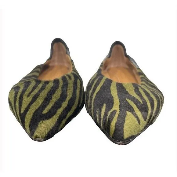 POMME D’OR Flats Designer Leather Fur Animal Print Pointy Fun City Chic EU38 US7