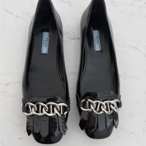 Prada Black and Silver Chain Loafers