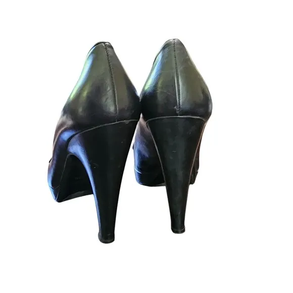 Prada Black Leather Platform Loafers High-Heel Pumps Womens Shoes Size 39.5