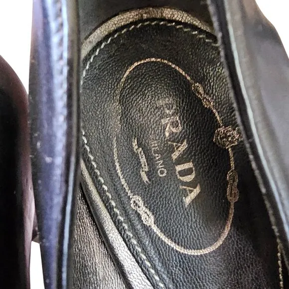 Prada Black Leather Platform Loafers High-Heel Pumps Womens Shoes Size 39.5