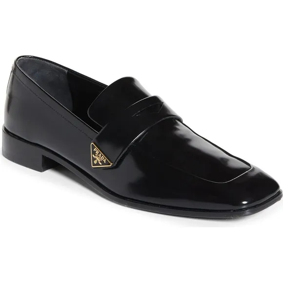 Prada Black Loafers with Patent Leather Finish