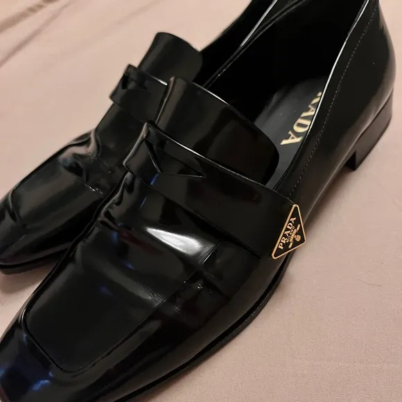Prada Black Loafers with Patent Leather Finish