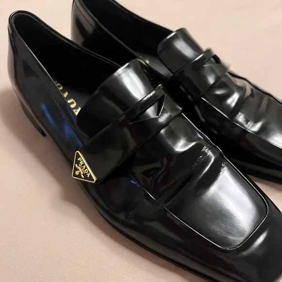 Prada Black Loafers with Patent Leather Finish