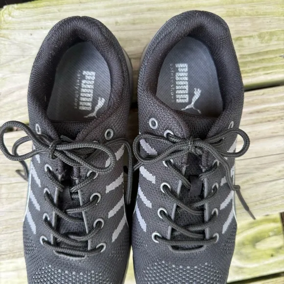 Puma Celerity Safety Toe Low Sneakers Lace Up Knit Gray Black Slip Resistant