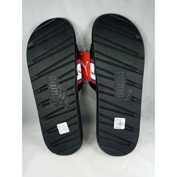 Puma Cool Cat Stripe Repeat Mens Sz  12  Black Red Slip On Slides Sandals New